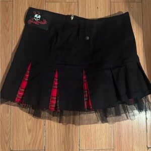 Black Skirt with Red Plaid Inserts - Women's Punk Mini Skirt